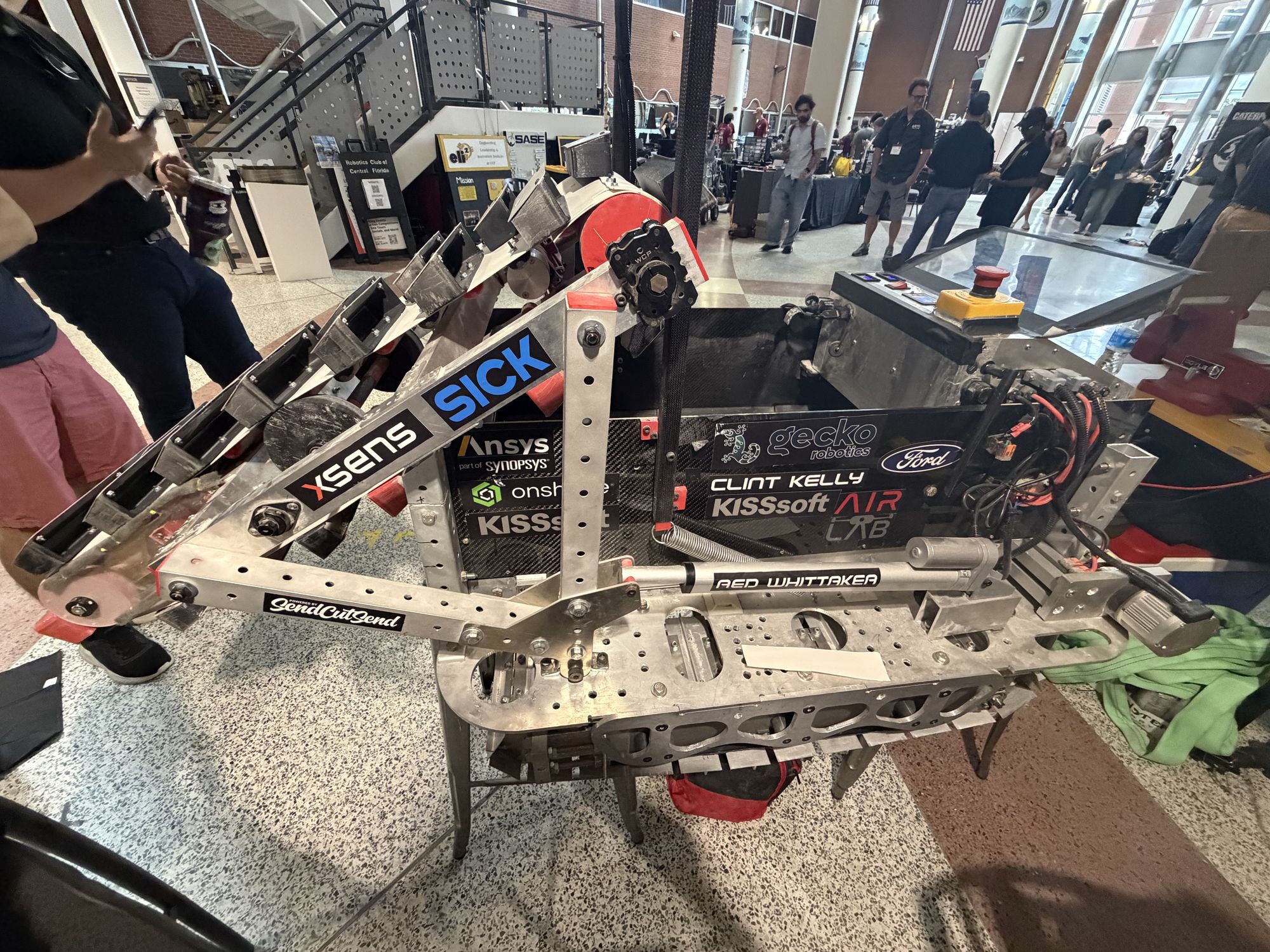 Sponsor decals on the rover chassis